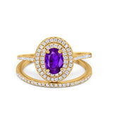 Halo Wedding Piece Bridal Ring Oval Simulated Cubic Zirconia Sterling Silver