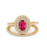 Halo Wedding Piece Bridal Ring Oval Simulated Cubic Zirconia Sterling Silver