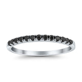 Half Eternity Wedding Ring Round Simulated Jet Black Onyx CZ 925 Sterling Silver