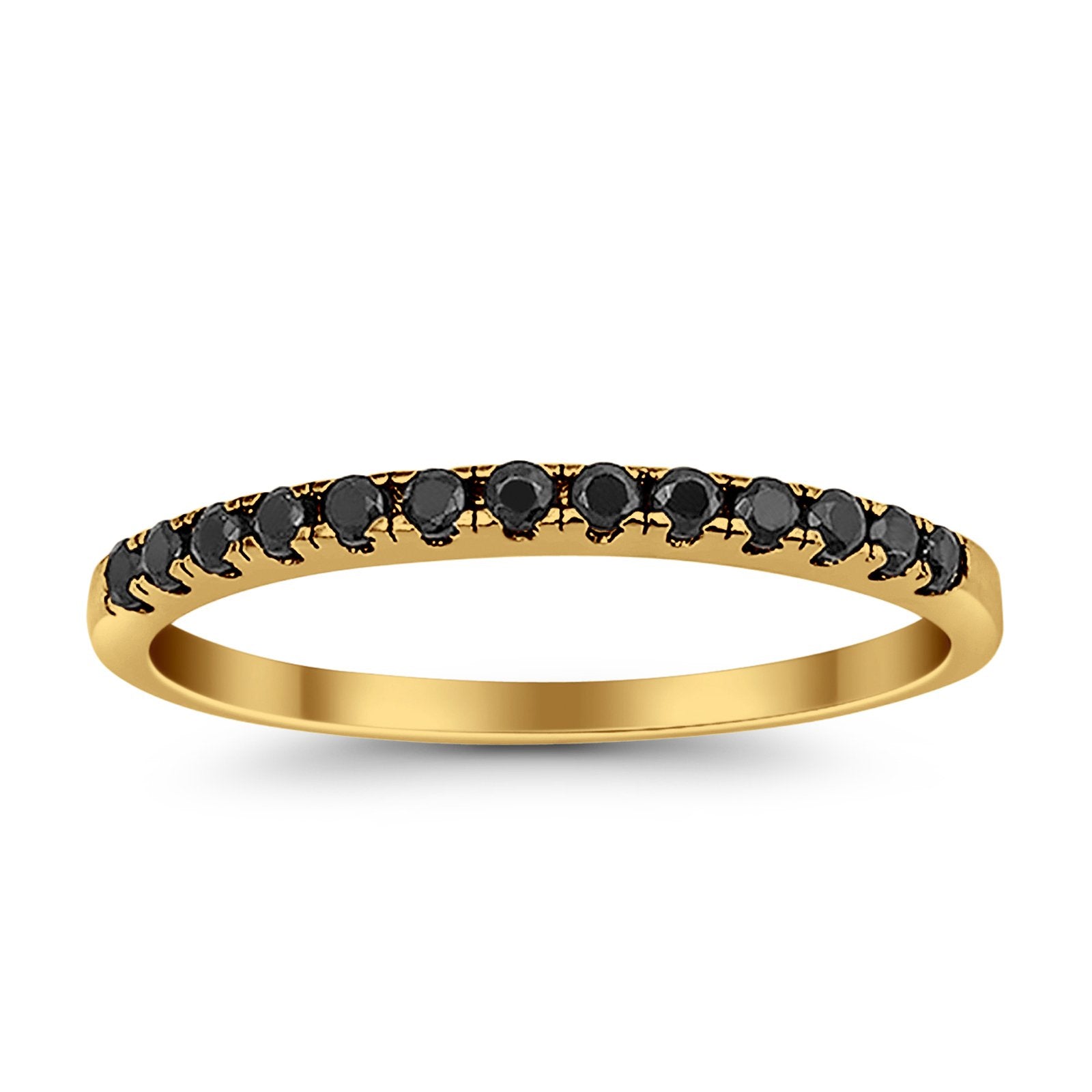 Half Eternity Wedding Ring Round Simulated Jet Black Onyx CZ 925 Sterling Silver