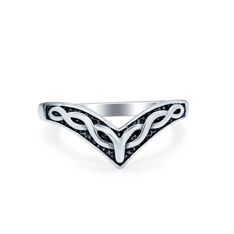 Midi Thumb Ring V Band Chevron Celtic Braid Oxidized Style 925 Sterling Silver