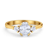 14K Gold Three Stone Oval  Cubic Zirconia Wedding Engagement Ring
