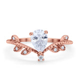 14K Gold Chevron Teardrop Pear Cubic Zirconia Engagement Ring