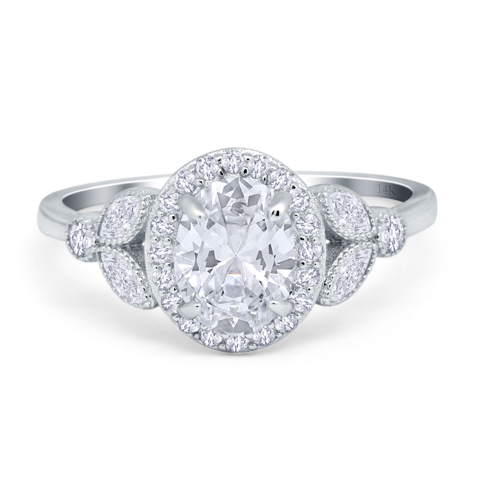 14K Gold Oval Art Deco Engagement Ring Simulated Cubic Zirconia