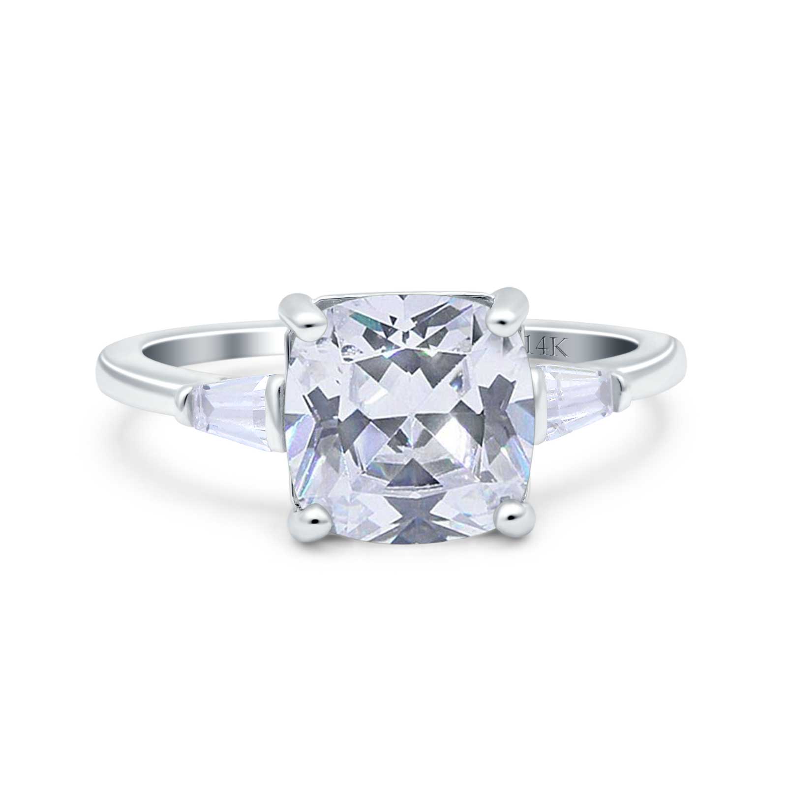 14K Gold Cushion Cut Art Deco Cubic Zirconia Engagement Ring