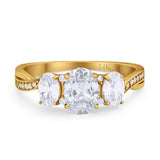 14K Gold Oval Three Stone Cubic Zirconia Engagement Ring