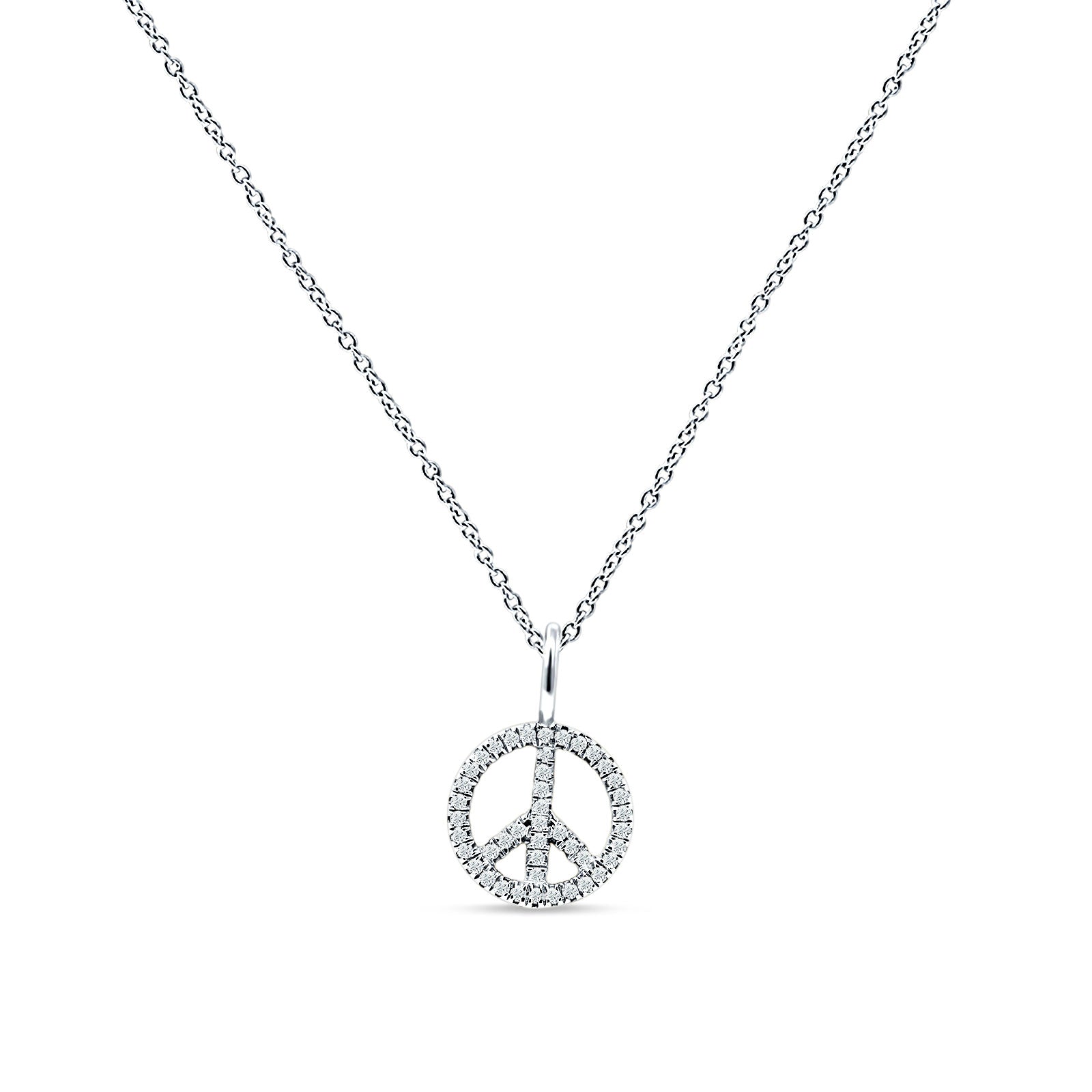 Peace Sign Necklace Diamond Pendant 14K Gold 0.08ct