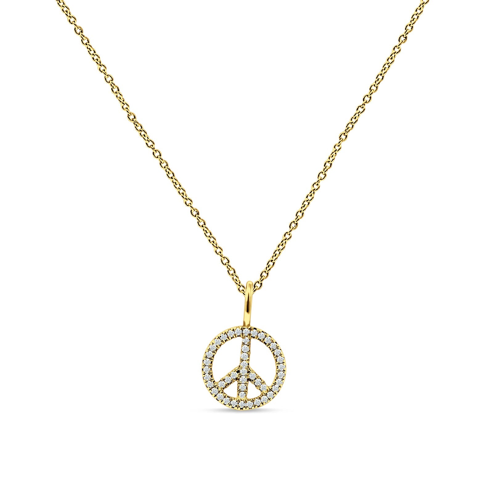 Peace Sign Necklace Diamond Pendant 14K Gold 0.08ct