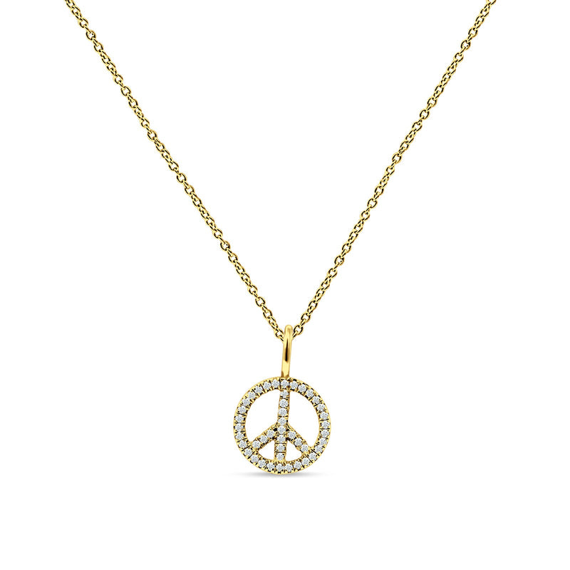Peace Sign Necklace Diamond Pendant 14K Gold 0.08ct
