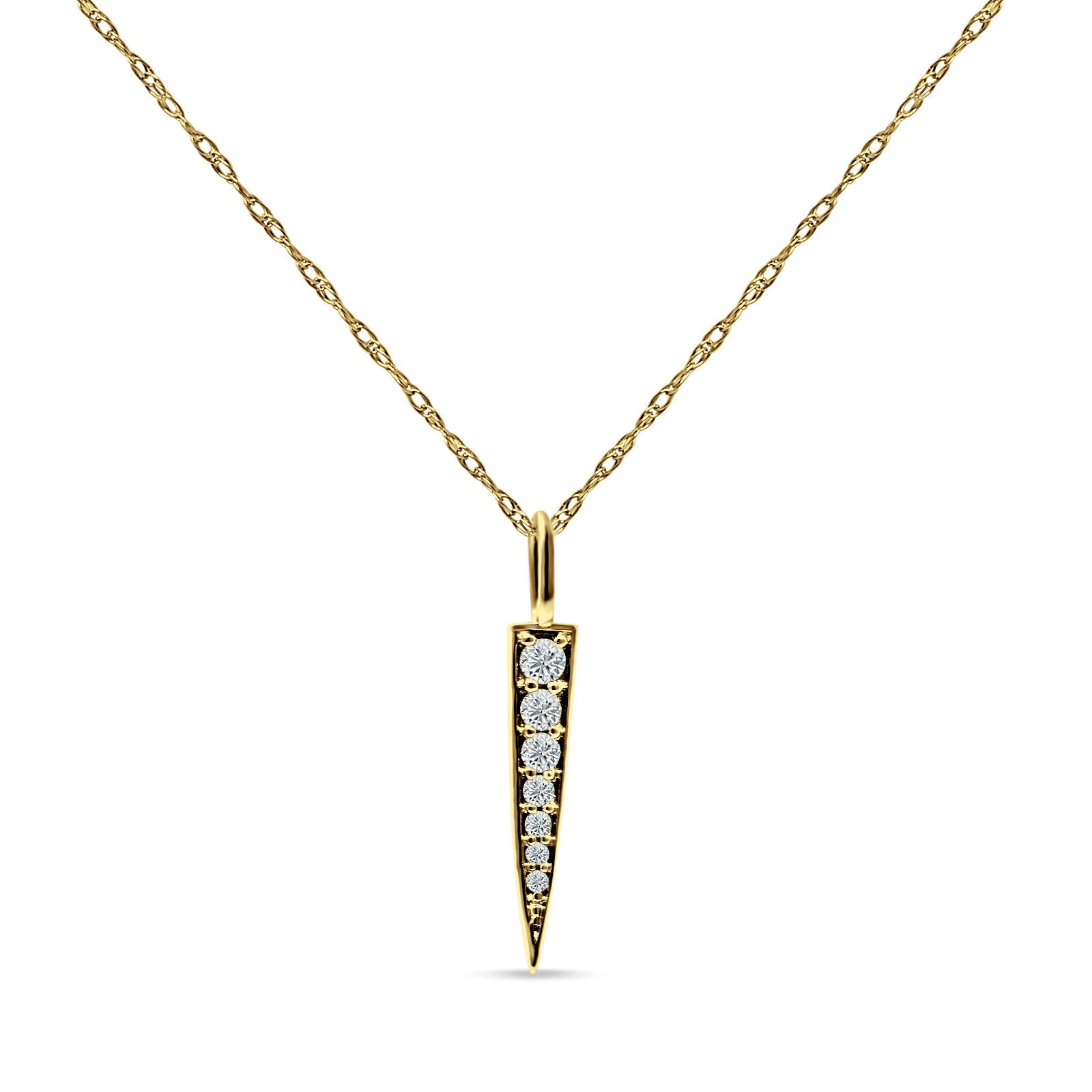 14K Gold 0.11ct Diamond Bar Drop Pendant Chain Necklace 18 In Long