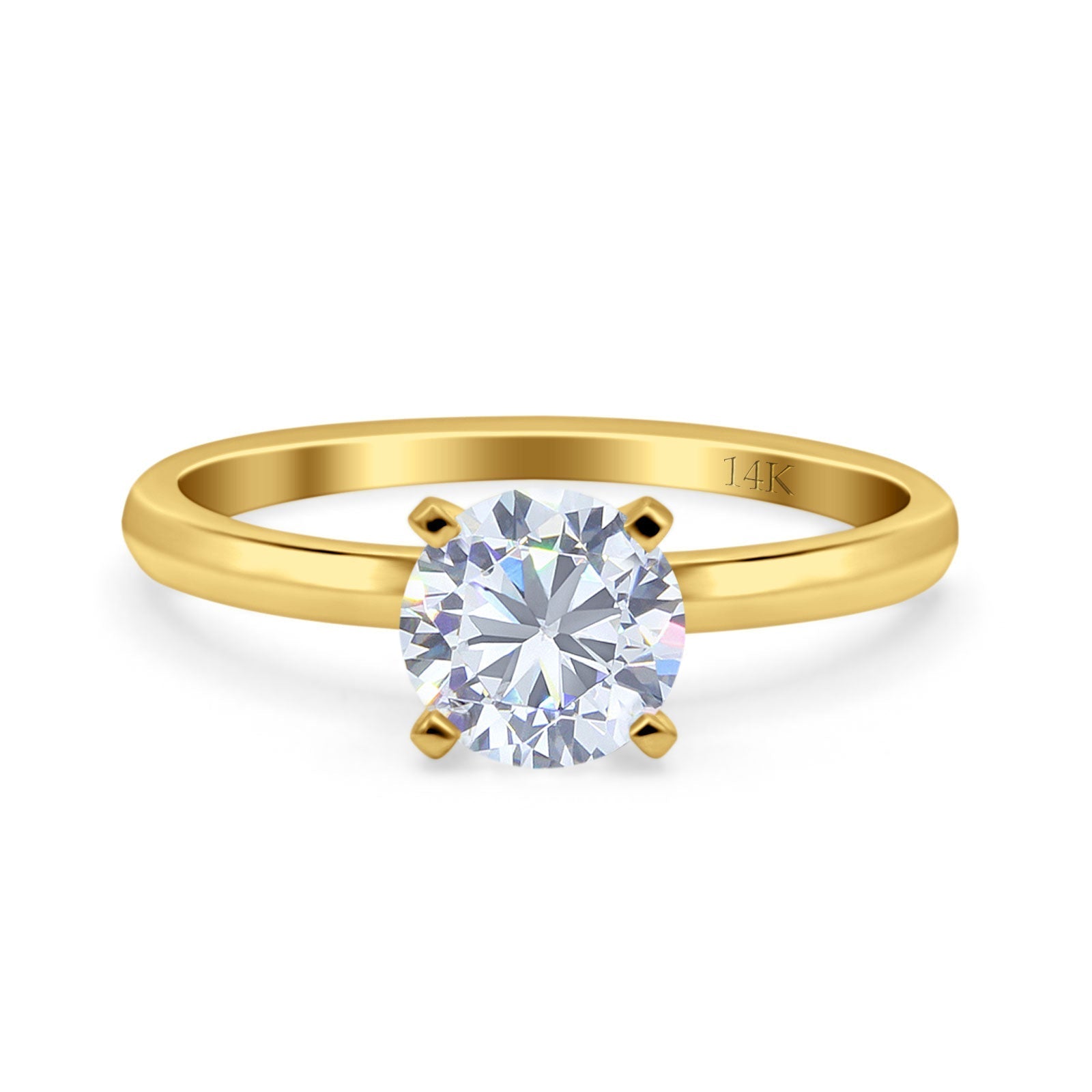 14K Gold Solitaire Round Cubic Zirconia Engagement Ring