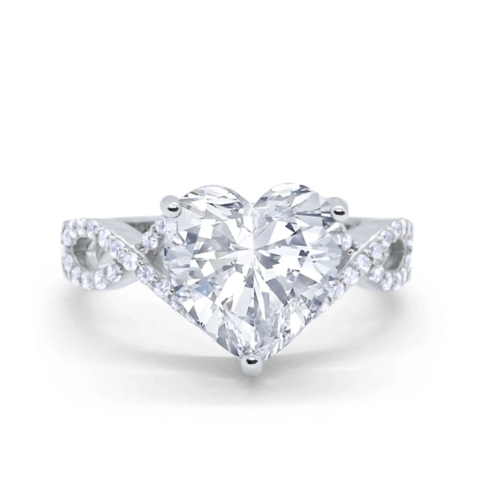 14K Gold Art Deco Heart Promise Twisted Shank Cubic Zirconia Wedding Ring