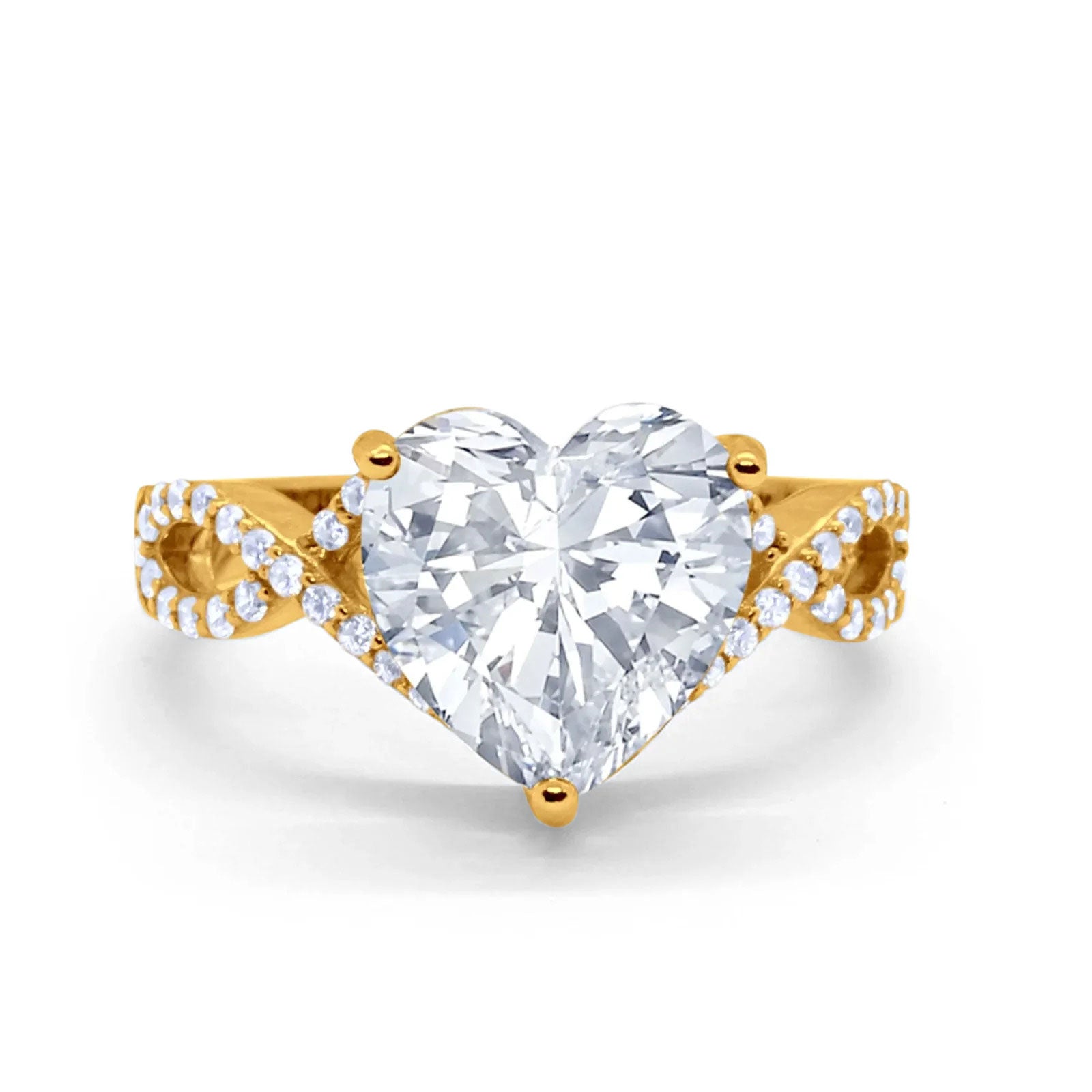 14K Gold Art Deco Heart Promise Twisted Shank Cubic Zirconia Wedding Ring