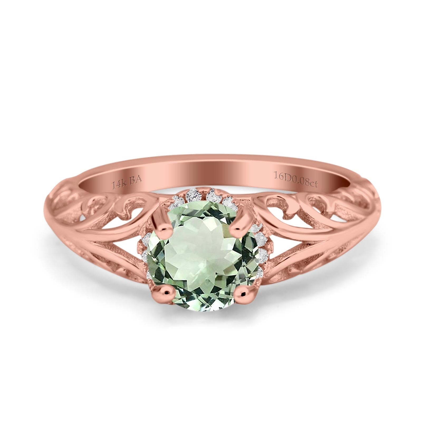 14K Gold 1.11ct Round Art Deco Filigree 6.5mm G SI Diamond Engagement Wedding Ring