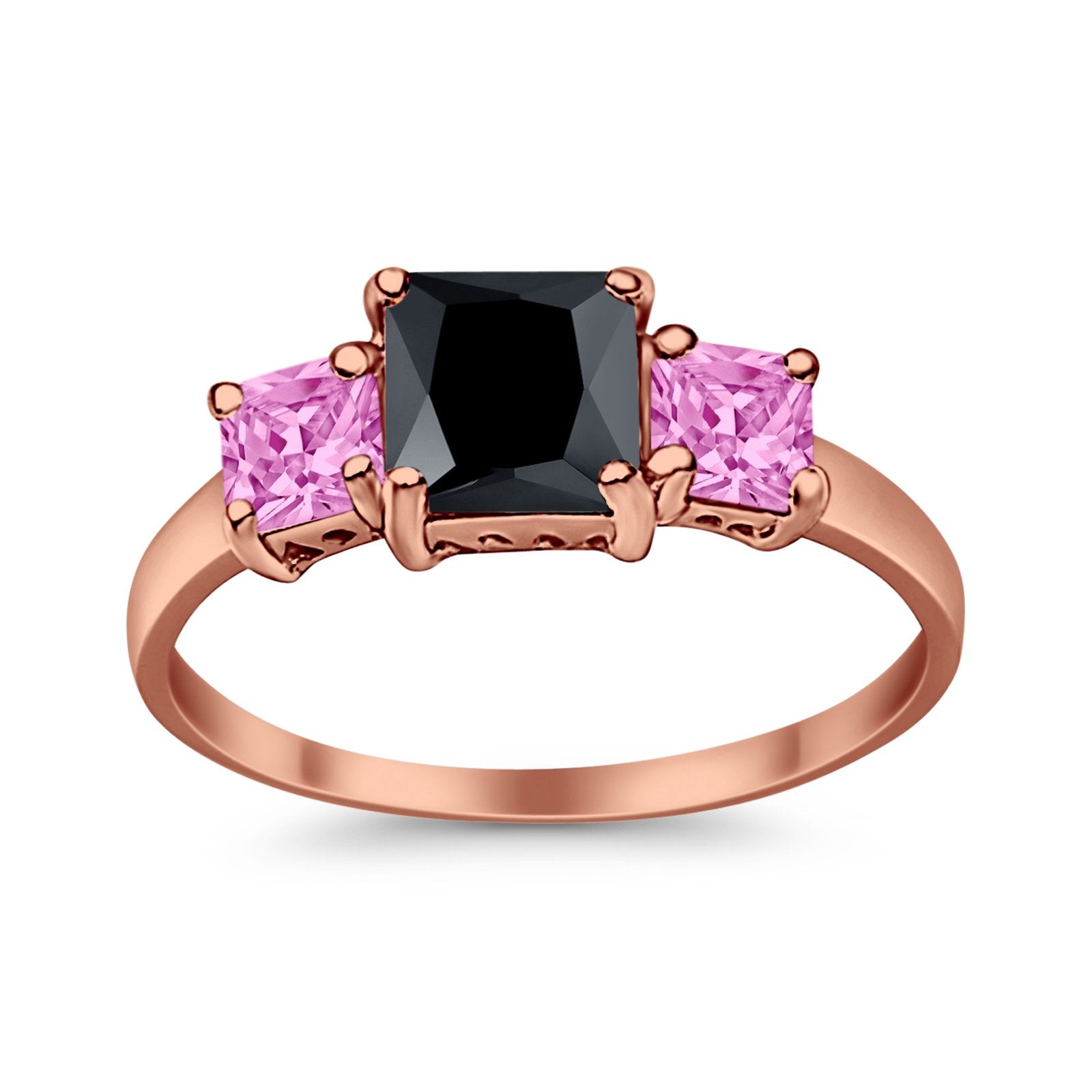 3 Stone Fashion Ring Princess Cut Simulated Cubic Zirconia 925 Sterling Silver