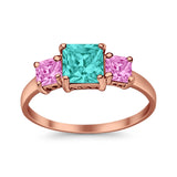 3 Stone Fashion Ring Princess Cut Simulated Cubic Zirconia 925 Sterling Silver