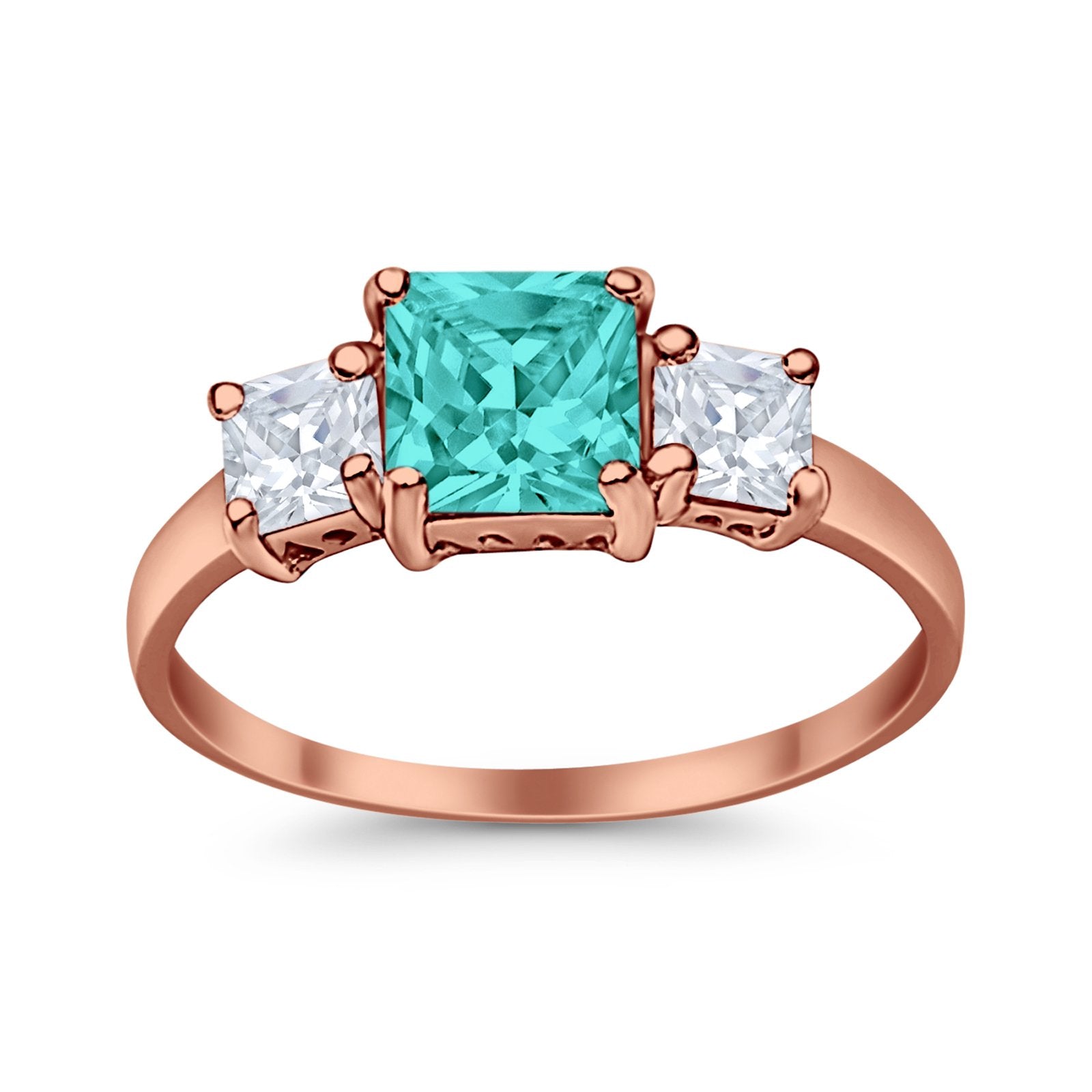 3 Stone Fashion Ring Princess Cut Simulated Cubic Zirconia 925 Sterling Silver