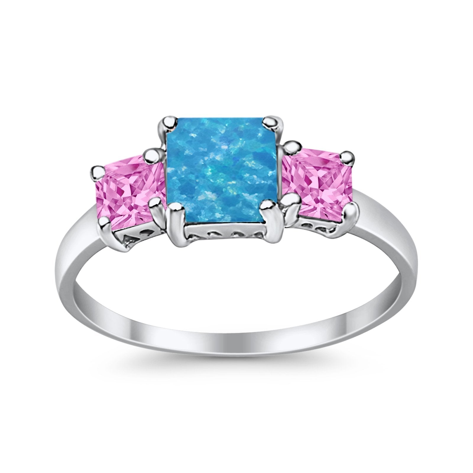 3 Stone Fashion Ring Princess Cut Simulated Cubic Zirconia 925 Sterling Silver