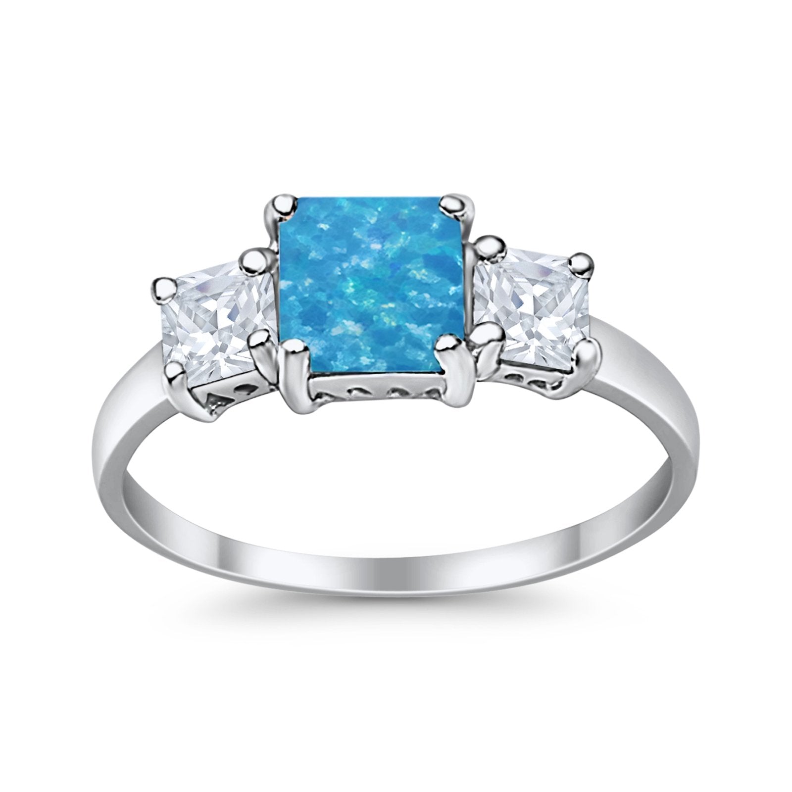 3 Stone Fashion Ring Princess Cut Simulated Cubic Zirconia 925 Sterling Silver