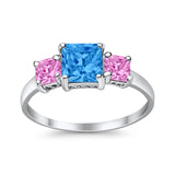 3 Stone Fashion Ring Princess Cut Simulated Cubic Zirconia 925 Sterling Silver
