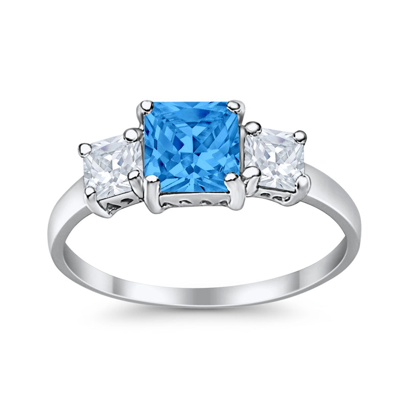 3 Stone Fashion Ring Princess Cut Simulated Cubic Zirconia 925 Sterling Silver