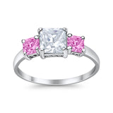 3 Stone Fashion Ring Princess Cut Simulated Cubic Zirconia 925 Sterling Silver