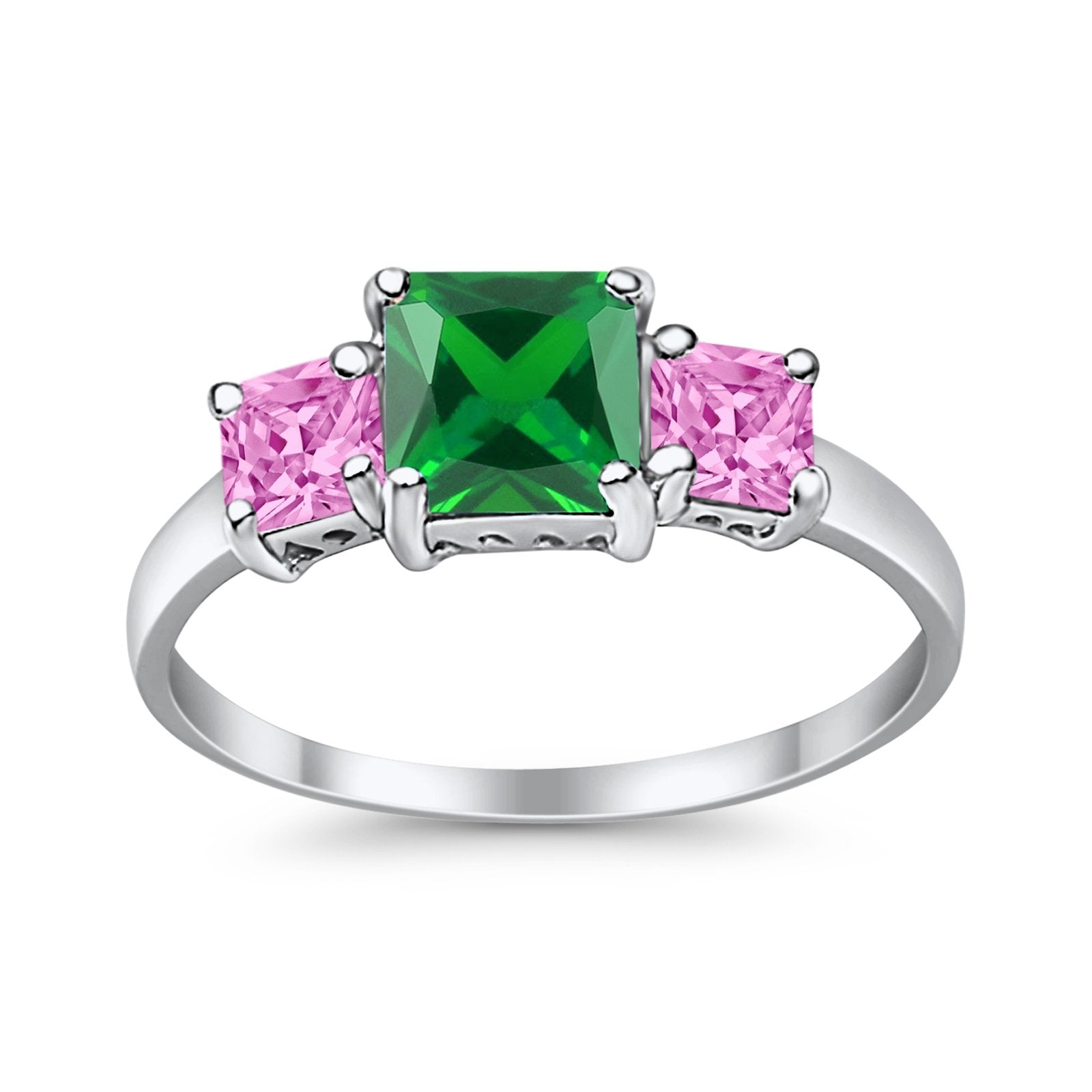 3 Stone Fashion Ring Princess Cut Simulated Cubic Zirconia 925 Sterling Silver