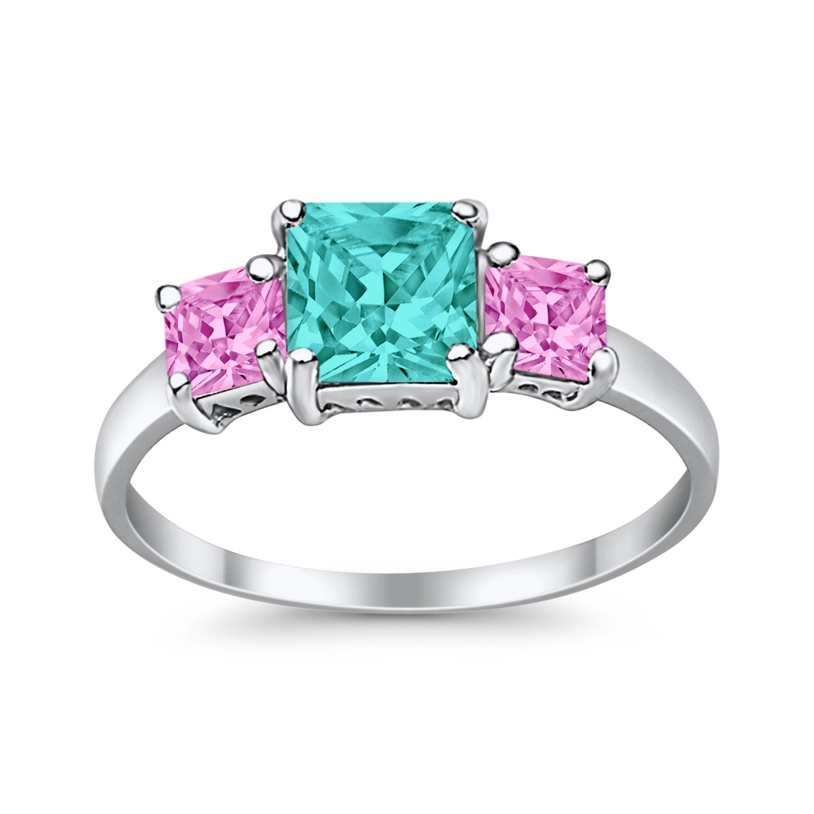 3 Stone Fashion Ring Princess Cut Simulated Cubic Zirconia 925 Sterling Silver