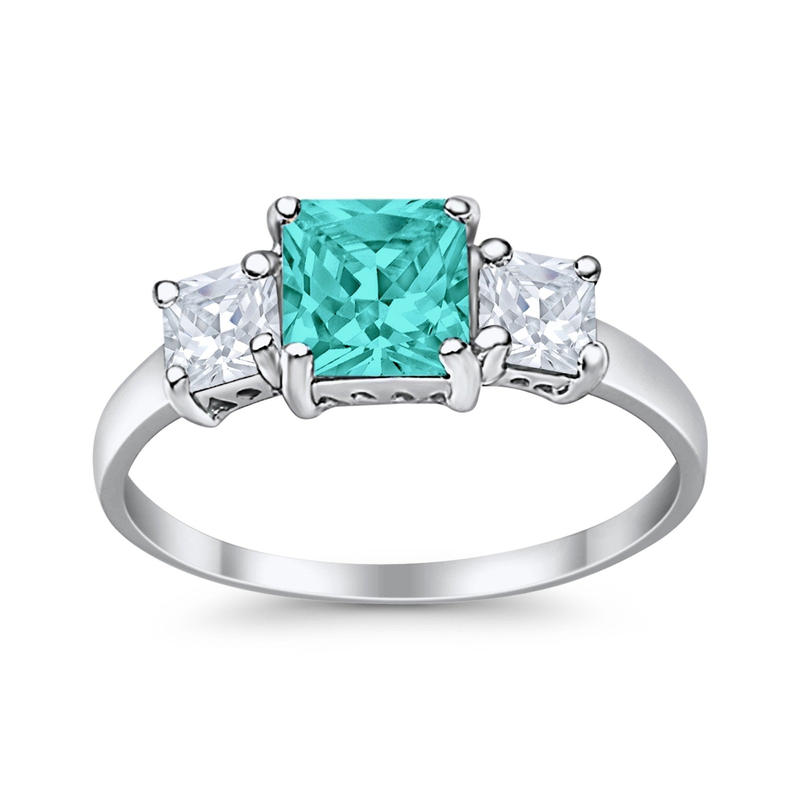 3 Stone Fashion Ring Princess Cut Simulated Cubic Zirconia 925 Sterling Silver