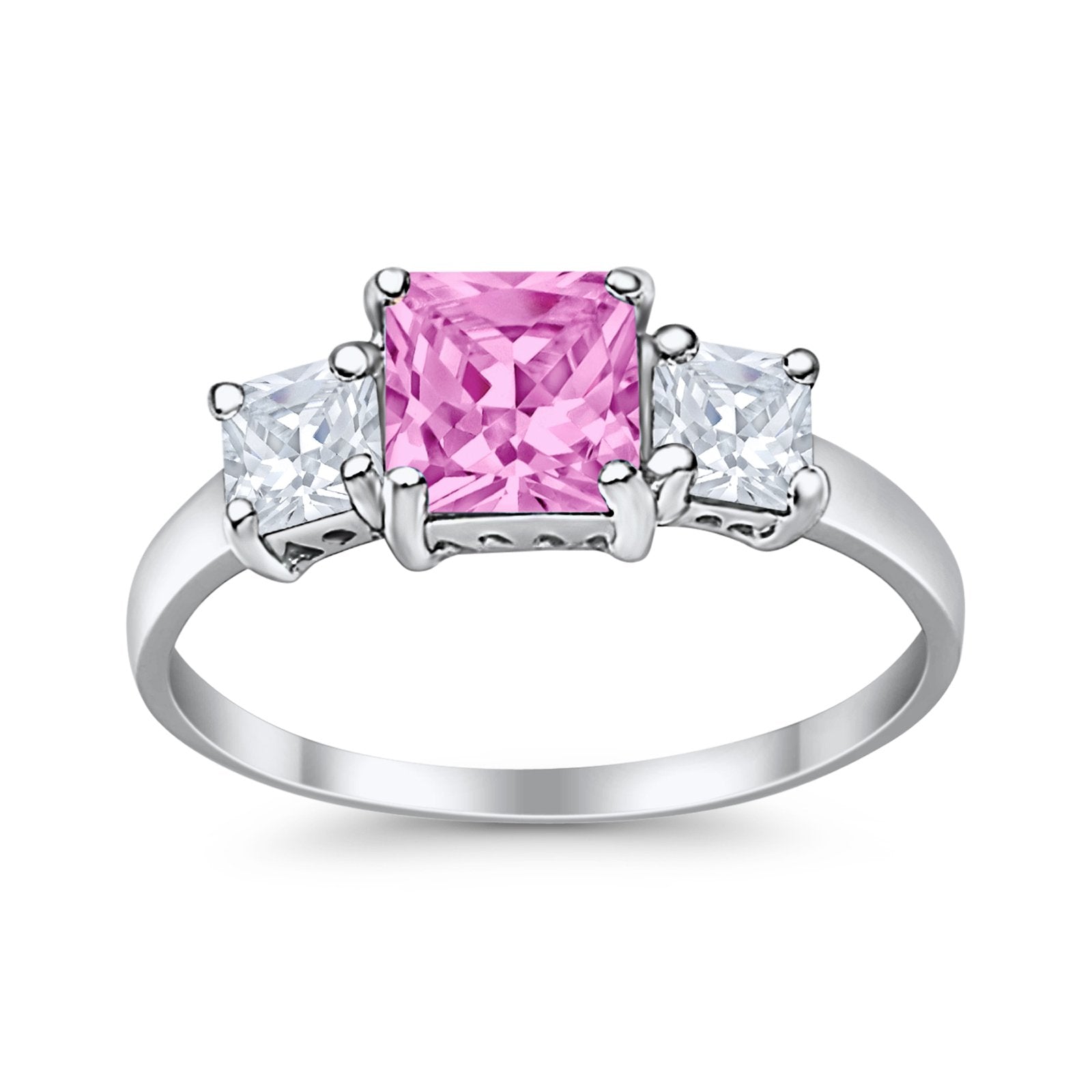 3 Stone Fashion Ring Princess Cut Simulated Cubic Zirconia 925 Sterling Silver