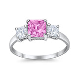 3 Stone Fashion Ring Princess Cut Simulated Cubic Zirconia 925 Sterling Silver