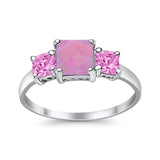 3 Stone Fashion Ring Princess Cut Simulated Cubic Zirconia 925 Sterling Silver