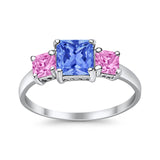 3 Stone Fashion Ring Princess Cut Simulated Cubic Zirconia 925 Sterling Silver