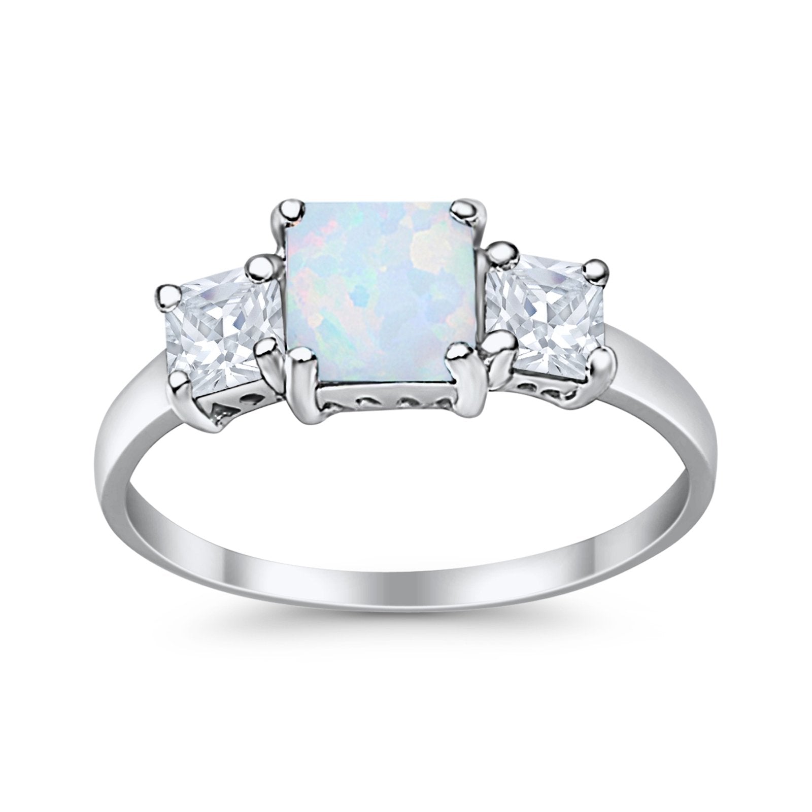 3 Stone Fashion Ring Princess Cut Simulated Cubic Zirconia 925 Sterling Silver