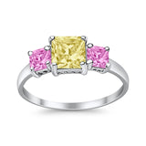3 Stone Fashion Ring Princess Cut Simulated Cubic Zirconia 925 Sterling Silver