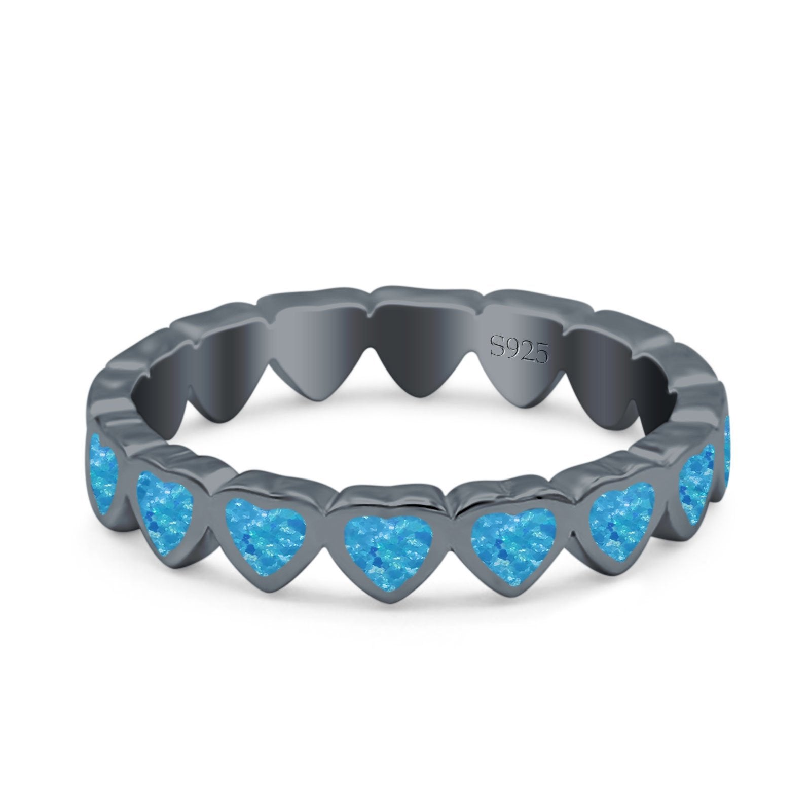 Heart Ring Band Lab Created Opal 925 Sterling Silver (4mm)