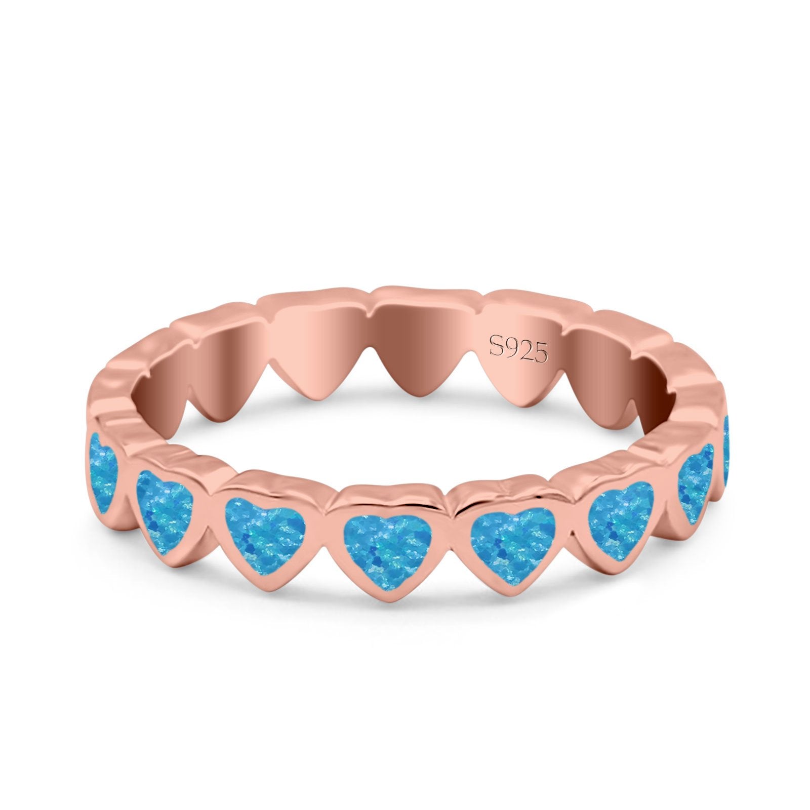 Heart Ring Band Lab Created Opal 925 Sterling Silver (4mm)