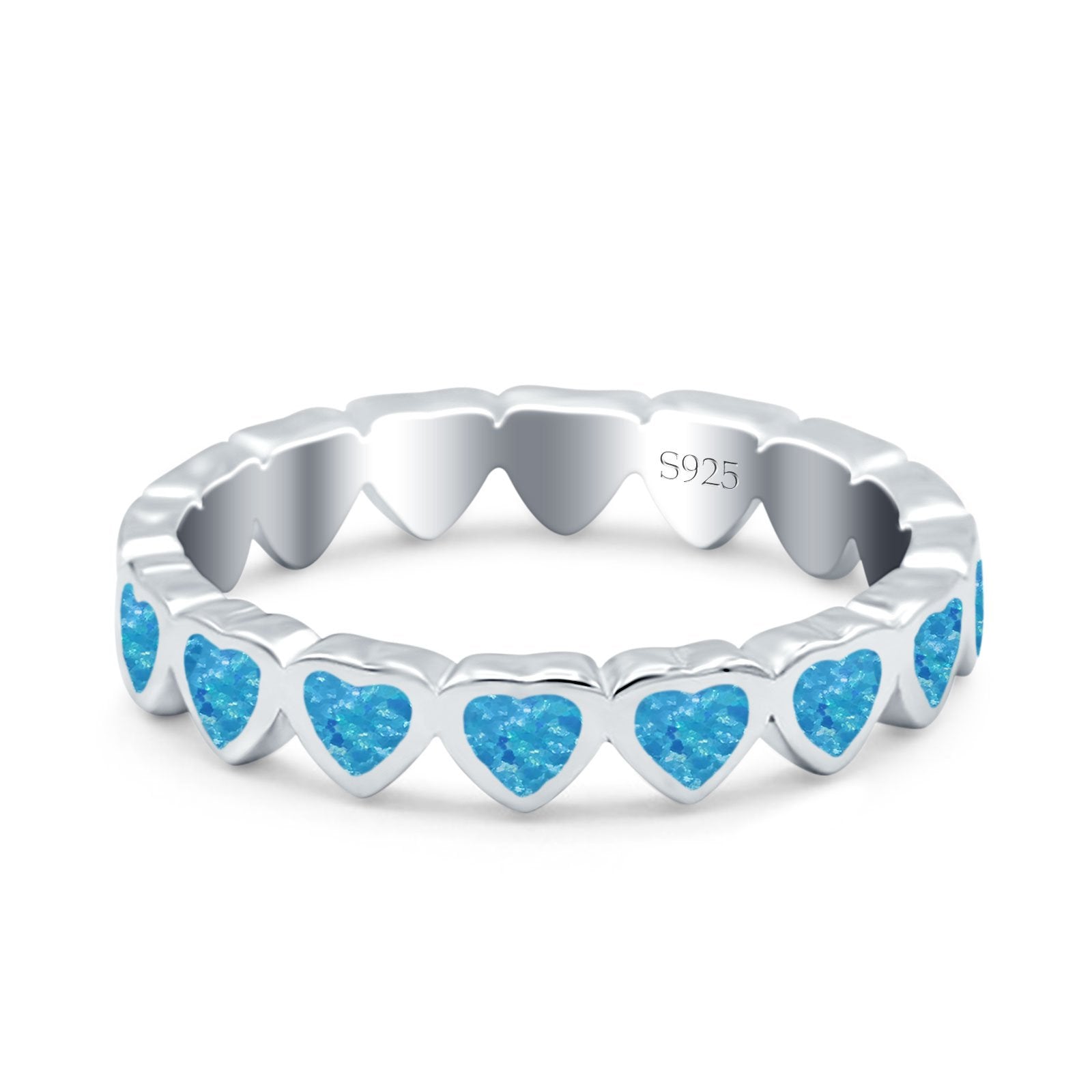 Heart Ring Band Lab Created Opal 925 Sterling Silver (4mm)