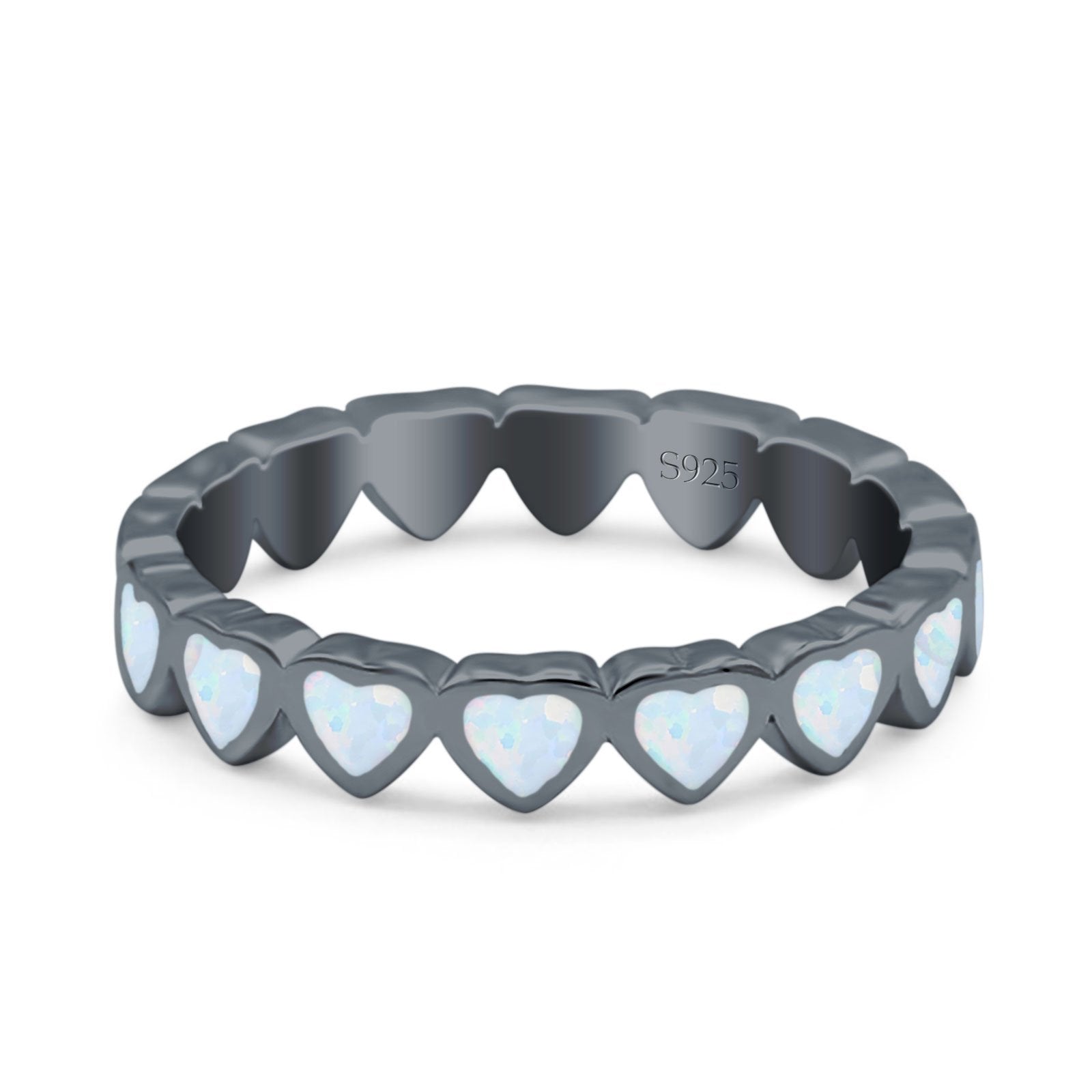 Heart Ring Band Lab Created Opal 925 Sterling Silver (4mm)