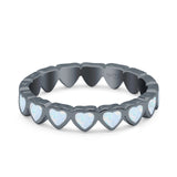 Heart Ring Band Lab Created Opal 925 Sterling Silver (4mm)