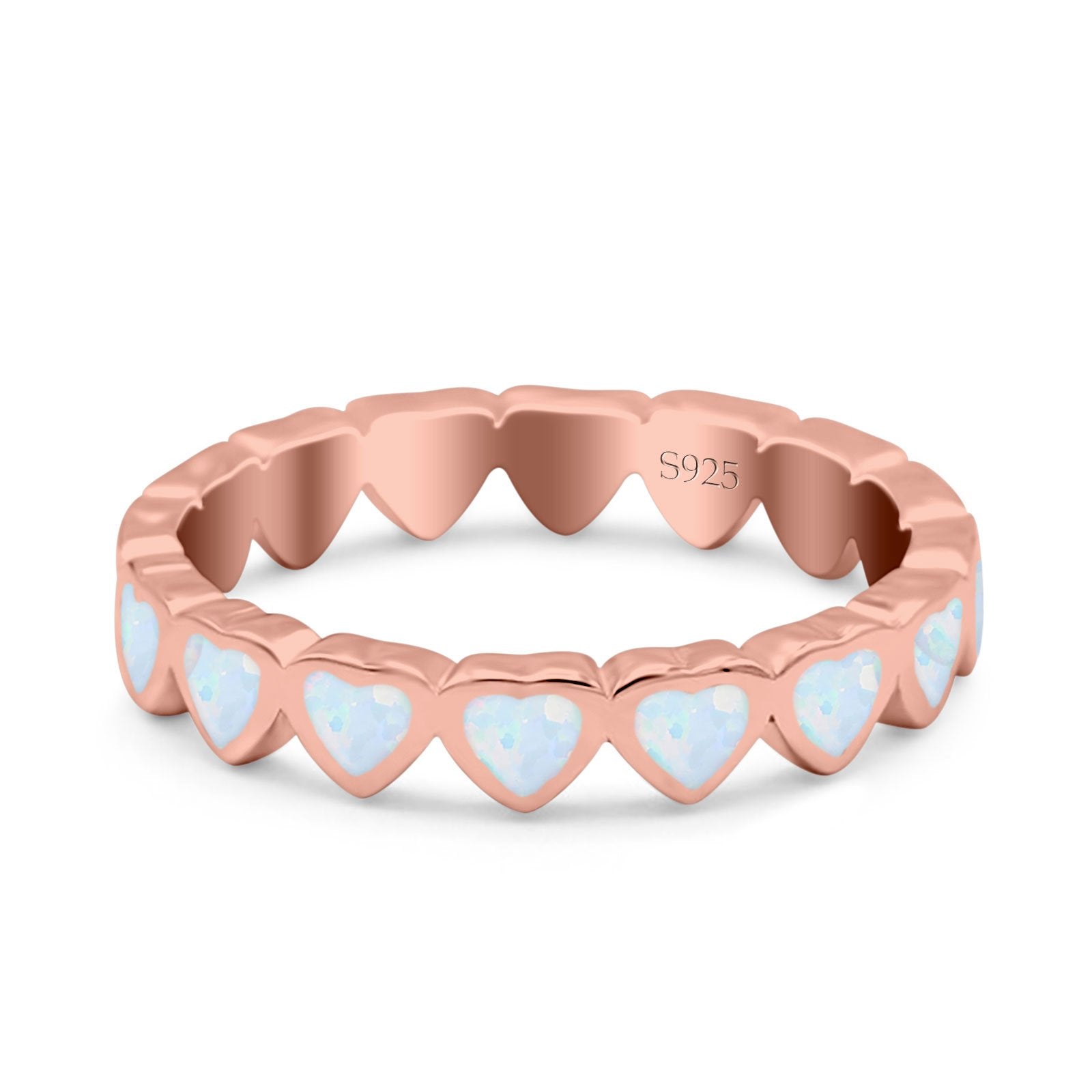 Heart Ring Band Lab Created Opal 925 Sterling Silver (4mm)