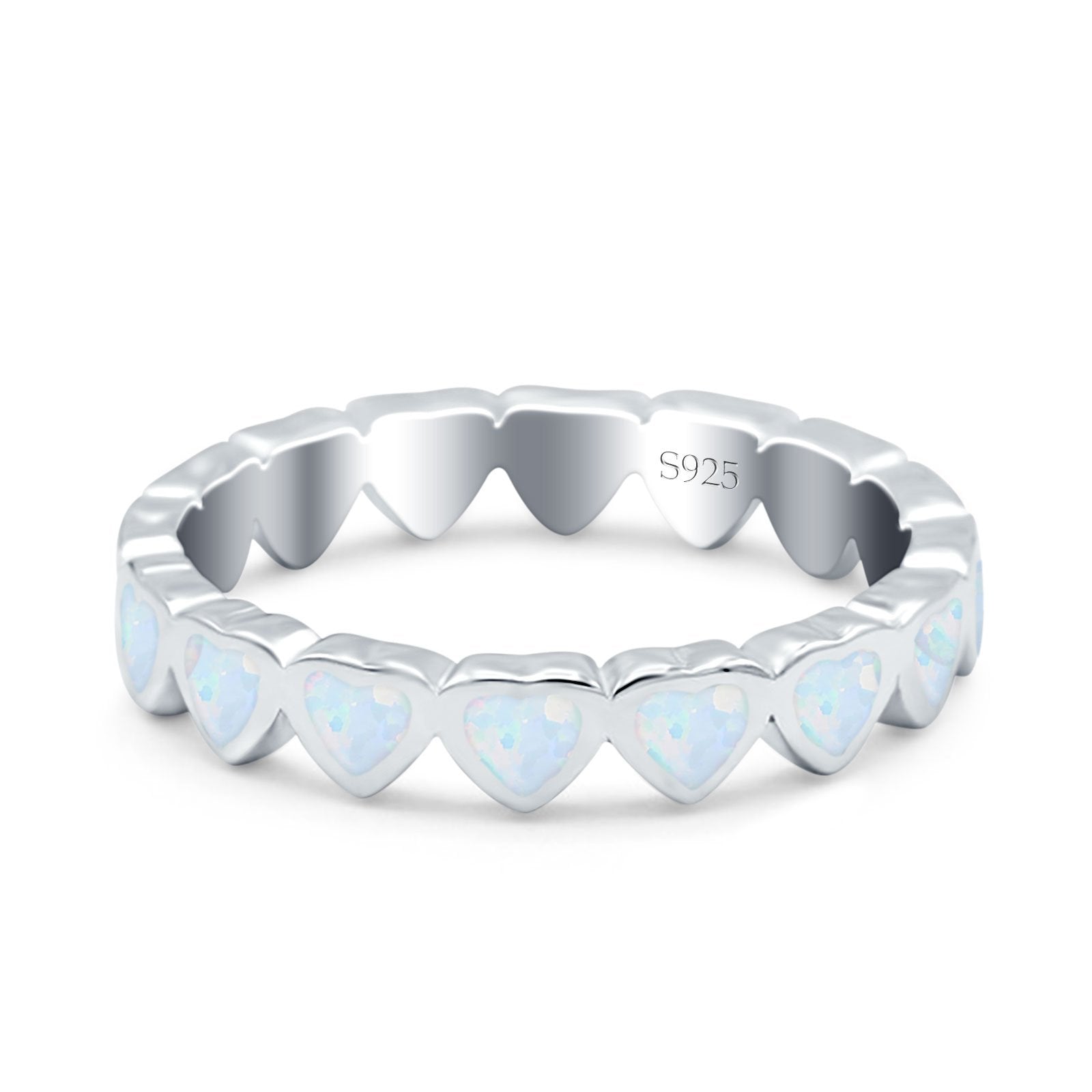 Heart Ring Band Lab Created Opal 925 Sterling Silver (4mm)