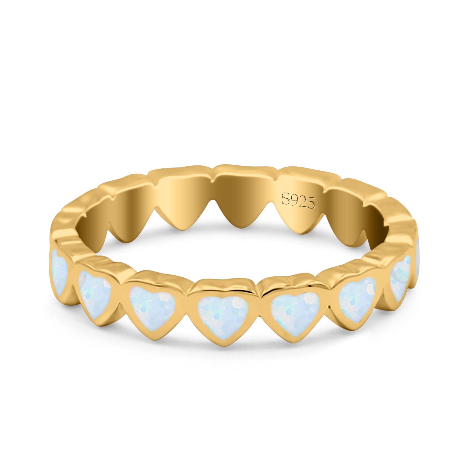 Heart Ring Band Lab Created Opal 925 Sterling Silver (4mm)