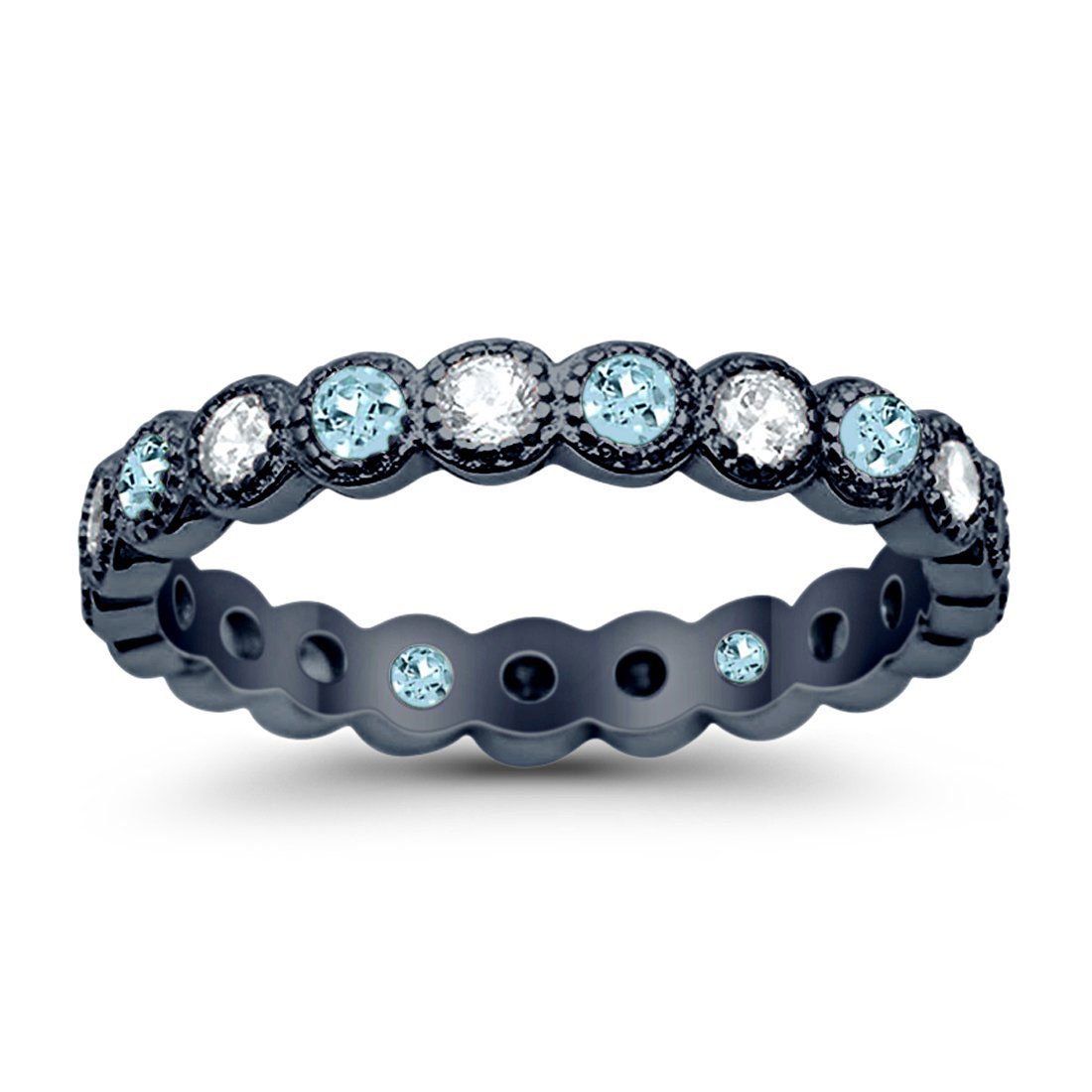 3.5mm Bezel Set Full Eternity Band Ring Alternating Round Simulated CZ 925 Sterling Silver