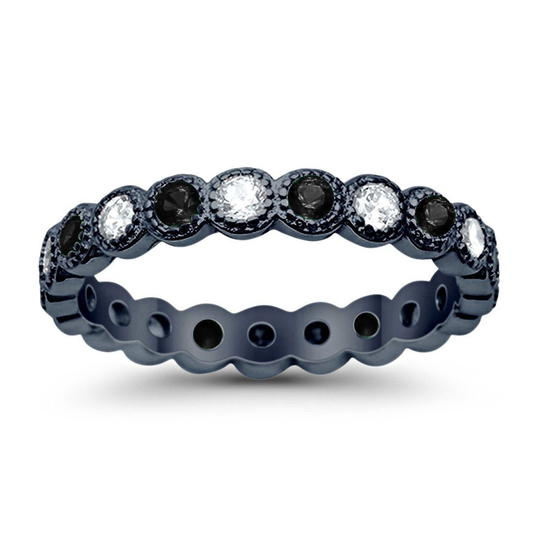 3.5mm Bezel Set Full Eternity Band Ring Alternating Round Simulated CZ 925 Sterling Silver