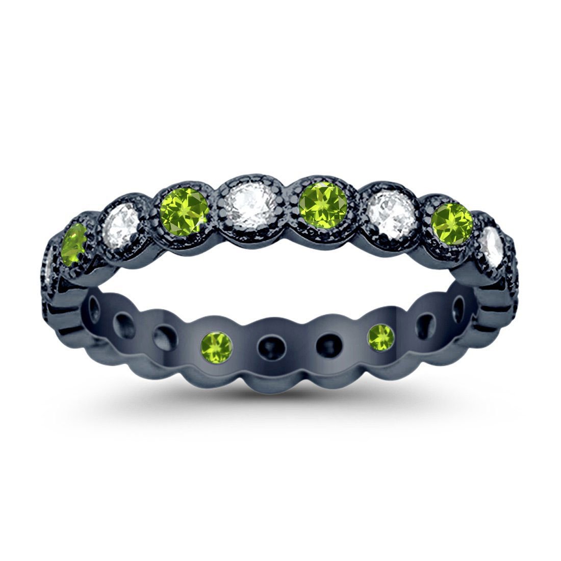 3.5mm Bezel Set Full Eternity Band Ring Alternating Round Simulated CZ 925 Sterling Silver