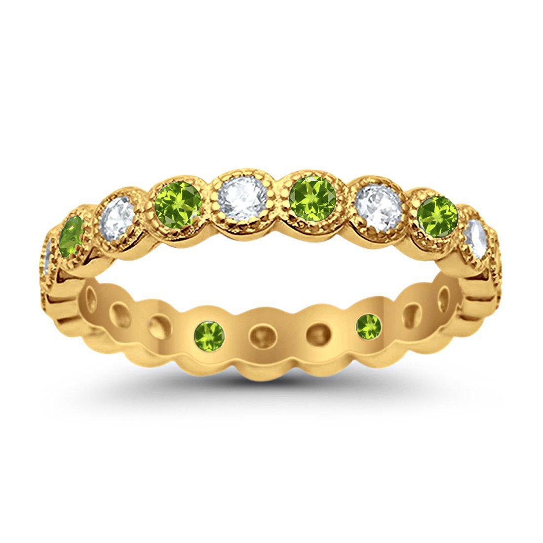 3.5mm Bezel Set Full Eternity Band Ring Alternating Round Simulated CZ 925 Sterling Silver