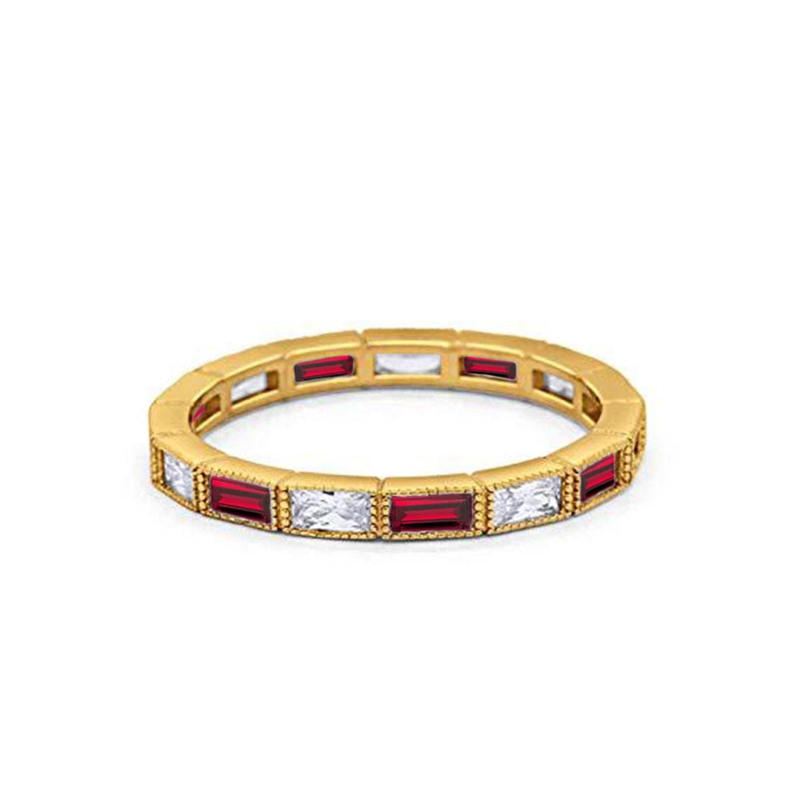 Art Deco Baguette Full Eternity Wedding Band Ring Simulated CZ 925 Sterling Silver