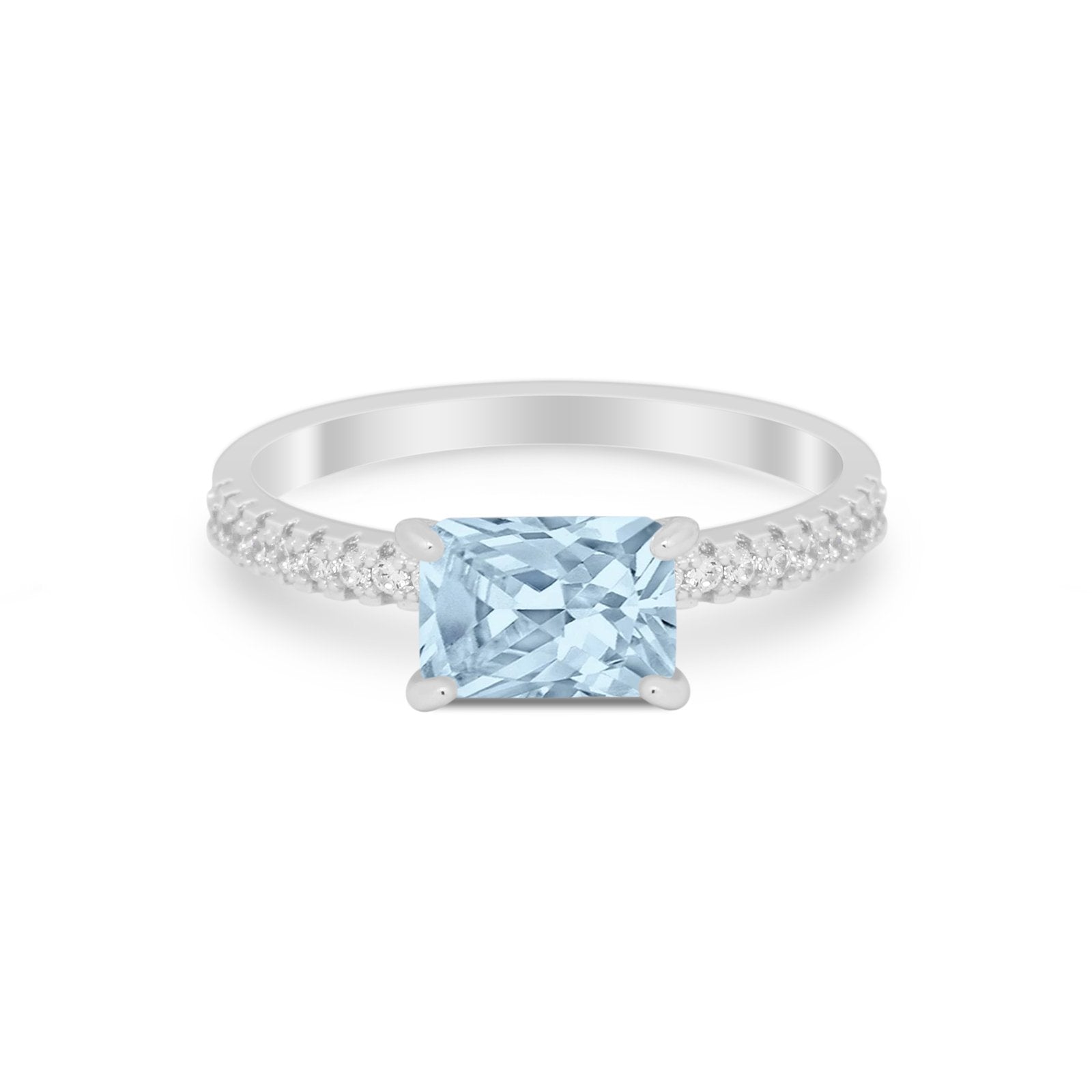 Vintage Wedding Ring Sideways Emerald Cut Round CZ 925 Sterling Silver