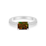 Vintage Wedding Ring Sideways Emerald Cut Round CZ 925 Sterling Silver